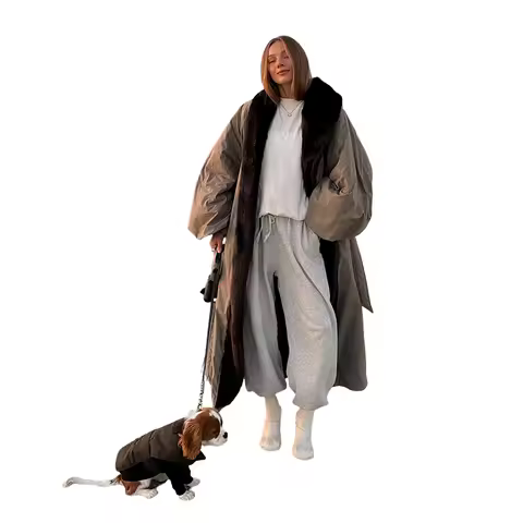 Women's Oversize Long Coats Faux Fur Collar Patchwork Lace Up Loose Warm Overcoats 2025 Winter Street Lady New In Outwears