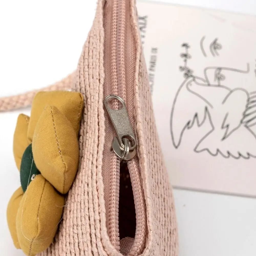 Rieten Schoudertassen Schattige Handgemaakte Bloem Crossbody Tas Portemonnee Meisjes