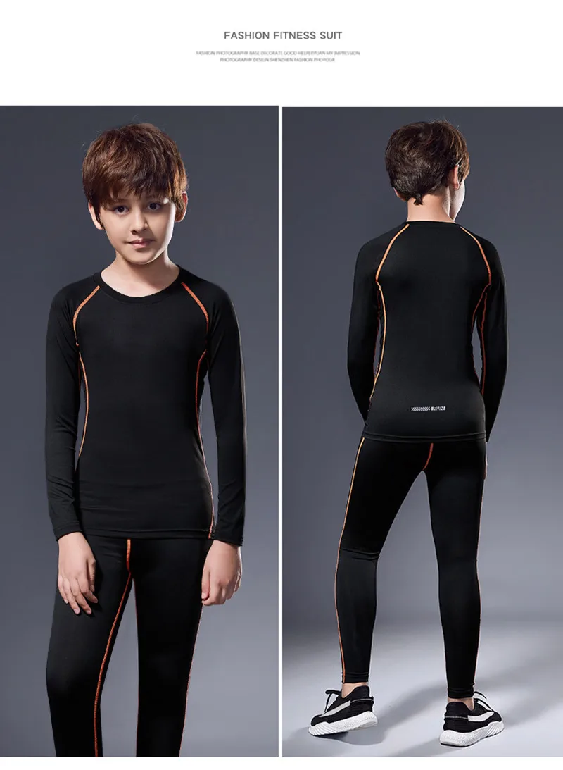 Kinder Strumpfhosen Schnell Trocknend Winter Fleece Basketball Fußball Bodenbildung Shirt Sportswear Fitness Kleidung Trainingsanzug – Detail 23