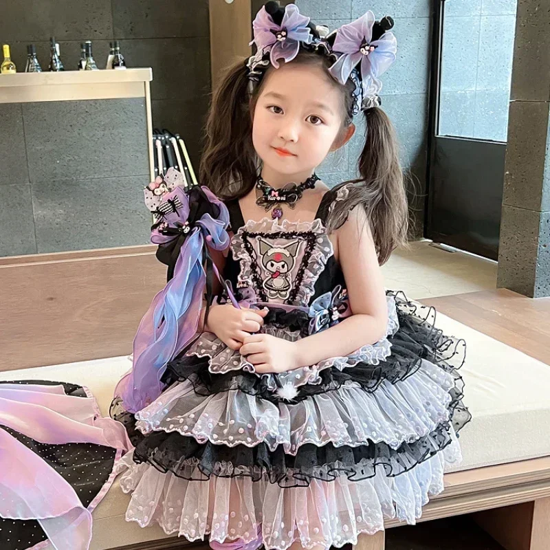 Halloween Sanrio Kuromi Children CosPlay Dress Academy Style Pleated Skirt Girl Outer Wear Princess Dress Birthday Gift Festival