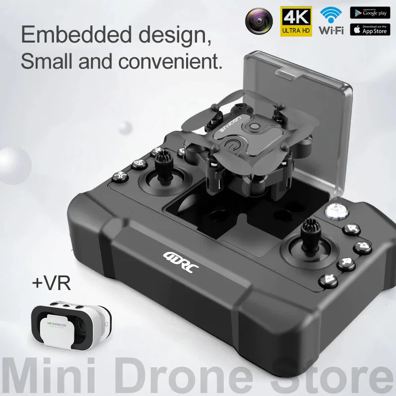 Mini Dron V2 RC 4K HD, cámara RTF, WIFI, FPV, fotografía aérea, mantenimiento de altitud, cuadricóptero plegable con Control remoto VR