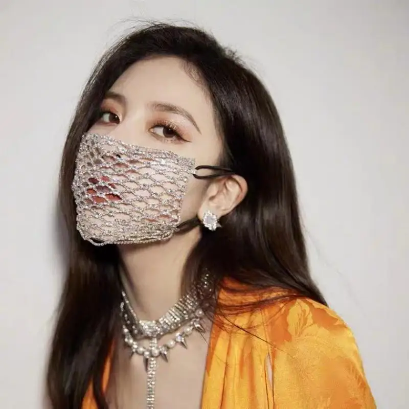 

Маска со стразами в одном стиле интернет-знаменитостей с высокой красотой и модной защитой от солнца, маска со сверкающими бриллиантами
