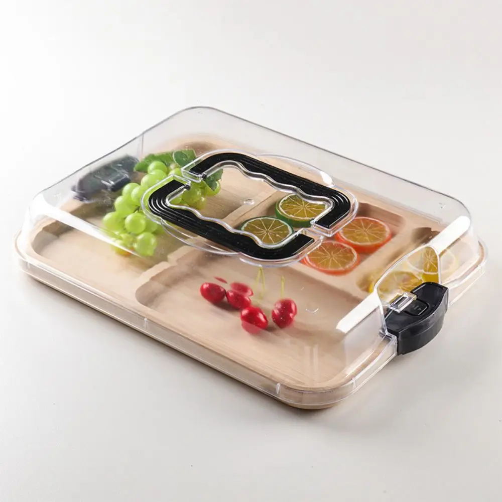 Transparent Bamboo Cheese Board Snap-On Lid Divided Grid Wooden Cheese Board with Lid Square Shape Bamboo Cheese Tray Parties
