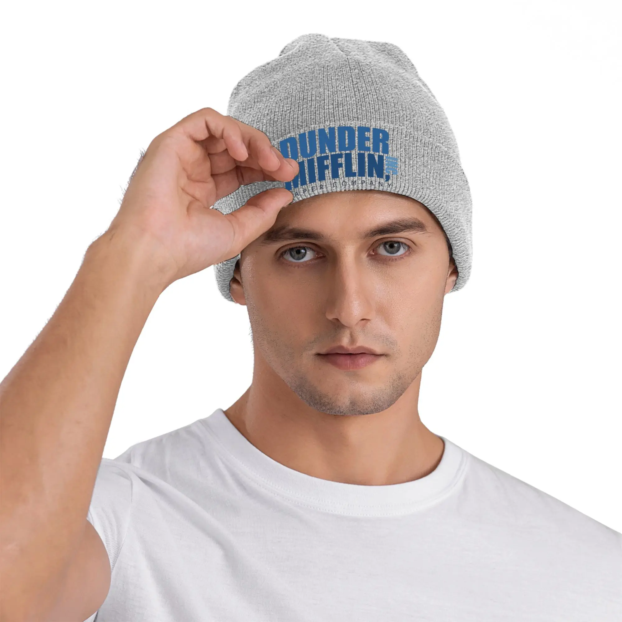 Dunder Mifflin Logo Knitted Hat  Vintage Caps Men Women Hippie Beanie Hats Spring Printed Warm Soft Bonnet Hats