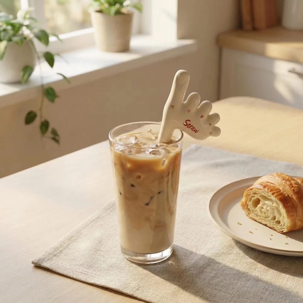 Funny Foot Shaped Ceramic Drinking Straw Reusable Food Safe Coffee Stirrer Novelty Drink Accessory for Iced Tea Party Gift