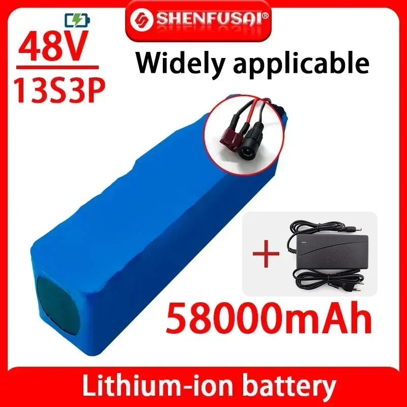 48V lithium-ion battery pack 1000W 1500W, 13S3P 18650 lithium-ion battery BMS, used for electric bicycles and scooters