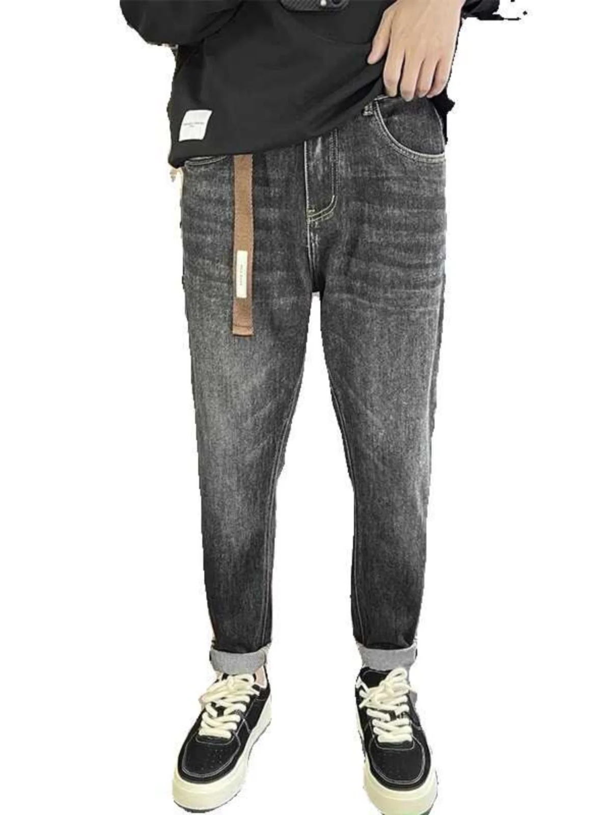 

Waed Denim Jeans Men's Loose Fit Elastic Straight Leg Casual Long Trousers Trendy Brand Harlan Pants Youth Wear All Seasons