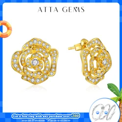 ATTAGEMS New S925 Silver Diamond Moissanite Stud Earrings for Women 18k Gold Plated Sparkling Flower Wedding Fine Jewelry Travel