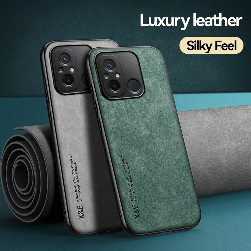 Luxury Original Leather Magnetic Case For Xiaomi Redmi 12C Cover With Metal Plate For Redmi 12C Shockproof back Cover