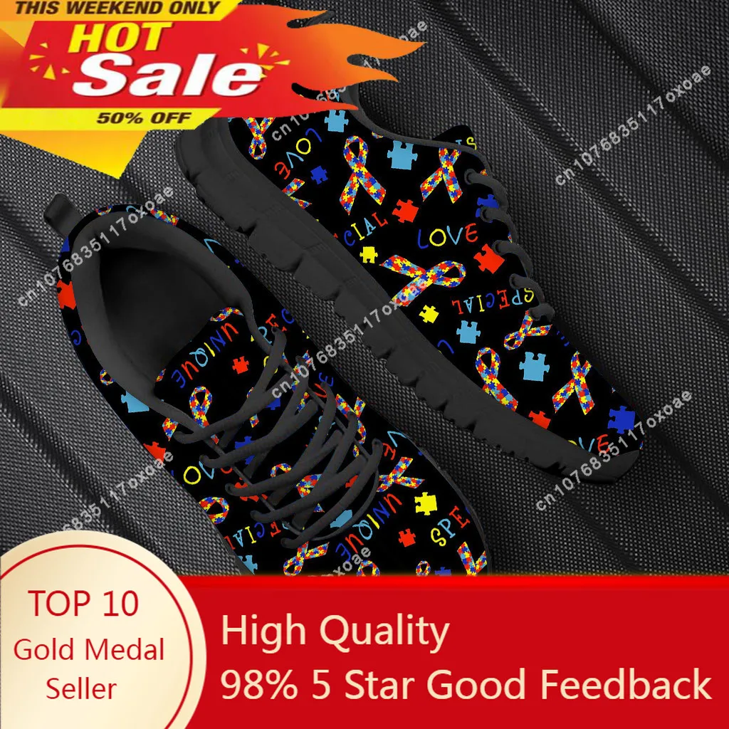 Woman Flats Shoes Autism Awareness Design for Girls Personalized Walking Shoes Female Wear-resistant Sport Sneakers