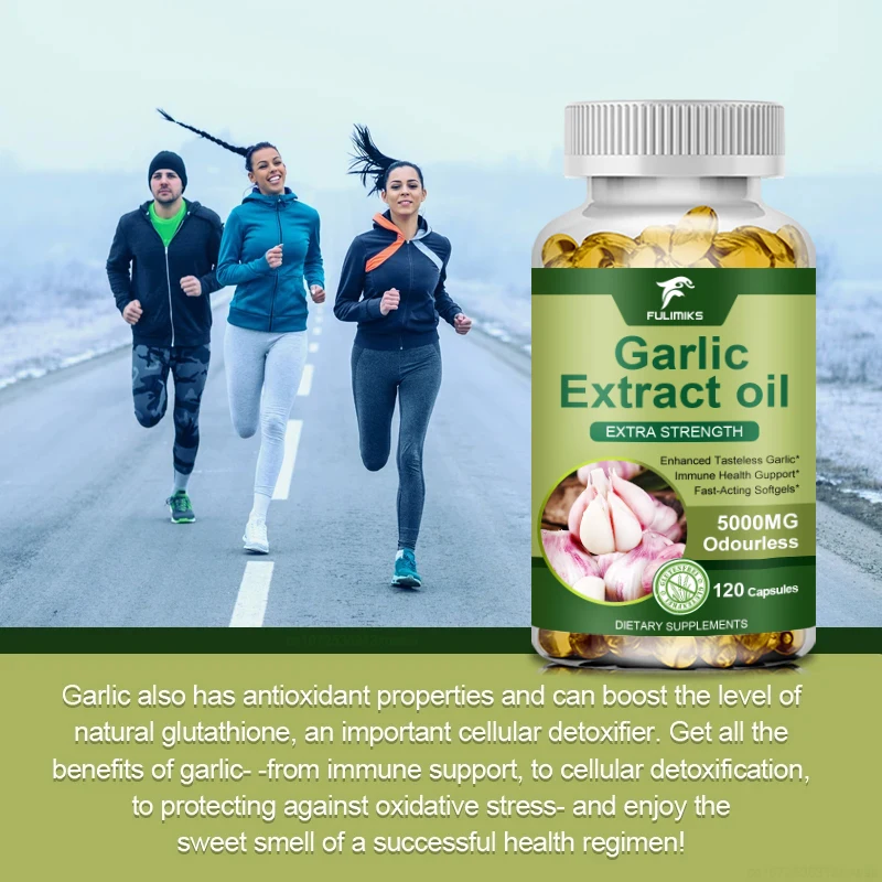 Organic Garlic Oil Extract Capsule, Odor-free, for Immune and Cardiovascular, Cholesterol Health Support Nutrition Supplement