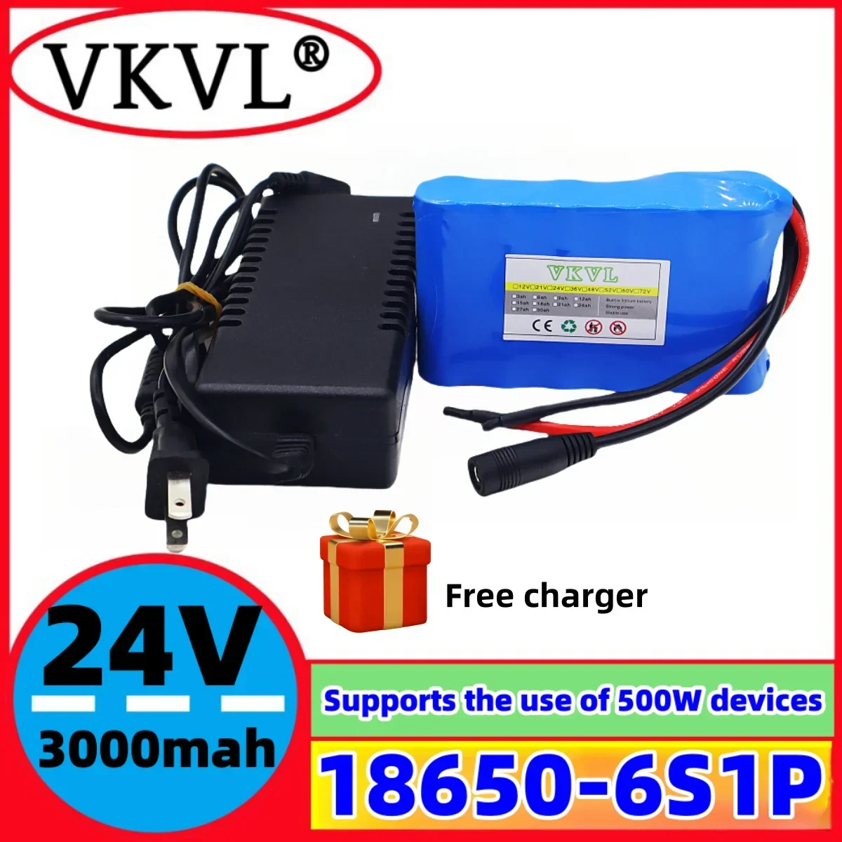 

Air fast transportation18650lithium battery pack24V25.2V battery6S1P 3AH suitable for 250-2000W motor new full capacity+charger