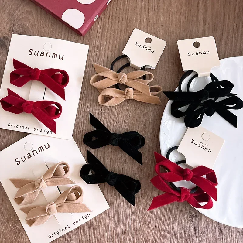 2pcs/set Korean Velvet Hair Bows Set for Kid Girls Princess Cute Elegant Barrettes Hair Ties All-Match Kids Hair Accessories