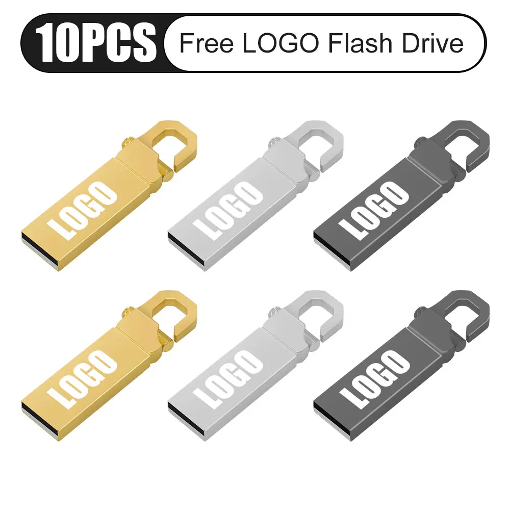 10pcs chiavetta USB in metallo impermeabile 64GB Pendrive Flash Disk 128G Usb Memory Stick USB 2.0 Logo gratuito regalo Mini U Disk Key