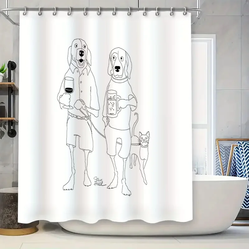 

Dog Shower Curtain Cute Puppy Pet Bathroom Decor Washable Fabric Liner Modern Waterproof Home Textile Room Divider