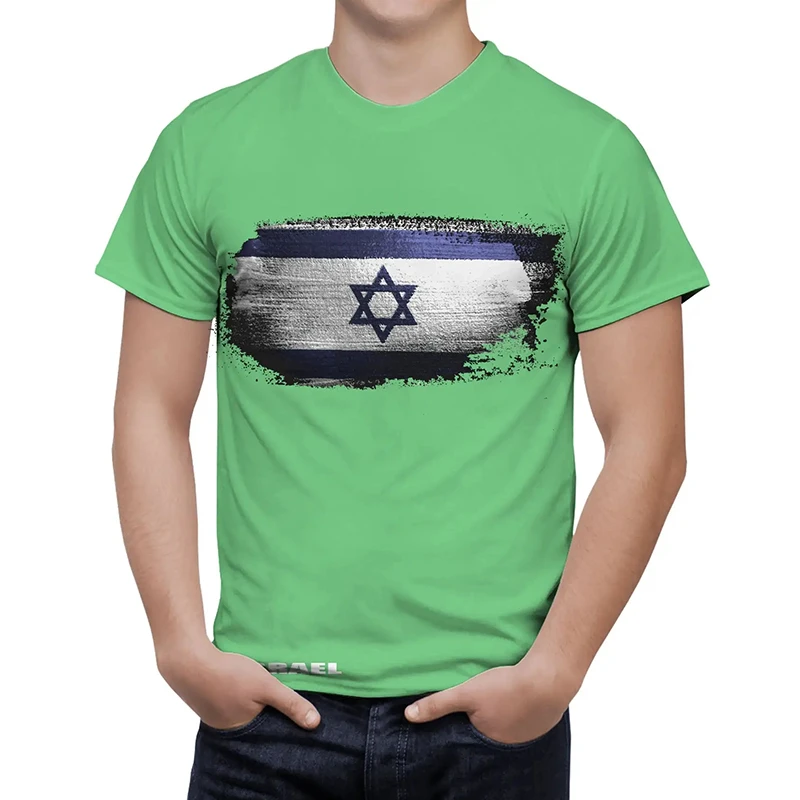 Vintage ISRAEL National Emblem Flag Print T Shirt For Men Clothing Streetwear Patriotic Short Sleeve T-shirts O Neck Male Tops