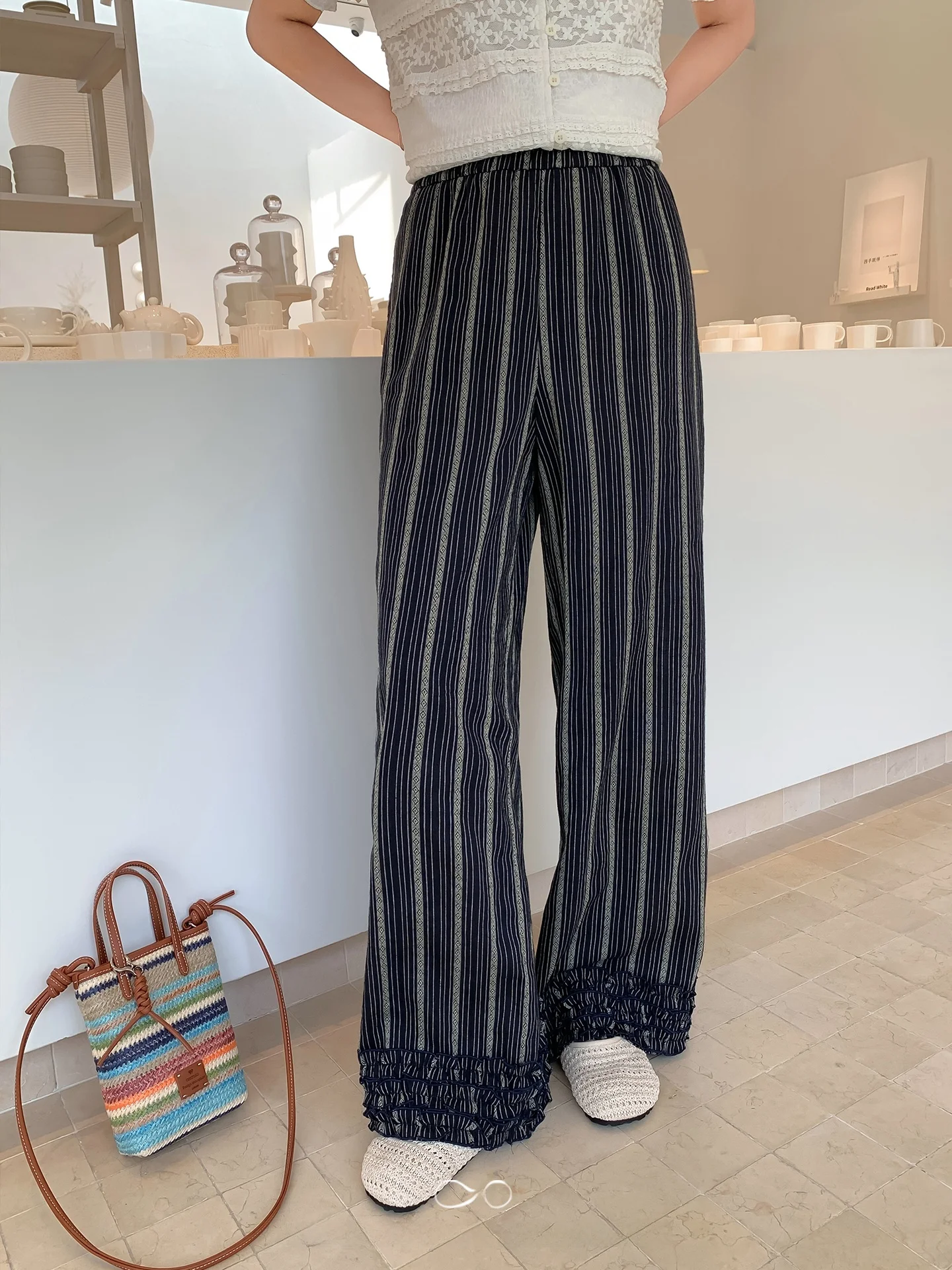 

Женские широкие брюки Massecci большого размера в полоску, свободного кроя, из полиэстера. (Распродано, не для дополнительной покупки).