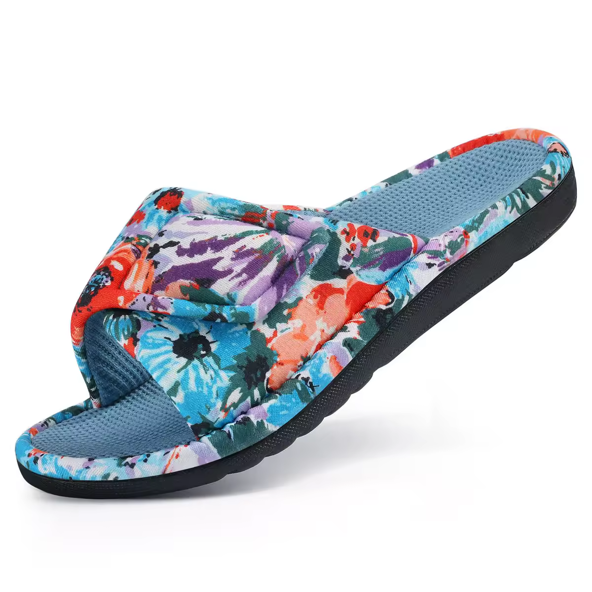 Comwarm Waffle Indoor Cotton Slippers For Women Open Toe Anti-Slip Home Slippers Four Seasons Flats Slippers with Arch Support