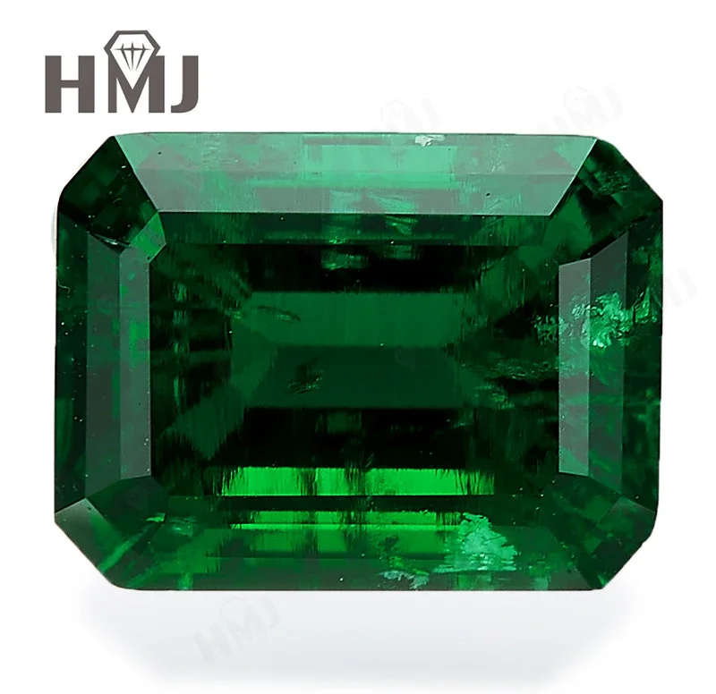 Lab Grown Zambian Emeralds Hydrothermal Hand Cutting Emerald Cut with Cracks Inclusions Inside Selectable AGL Certificate