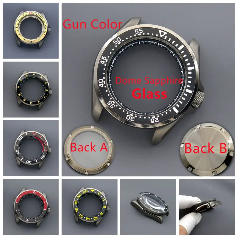 Gun Colour SKX007 SKX009 Men's Watch Case Fit NH34 NH35 NH36 Automatic Movement Sapphire Glass 200M Waterproof Case