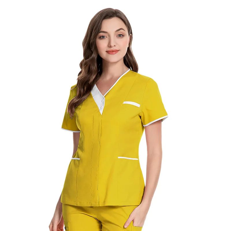 Haut à manches courtes pour médecin, uniforme à col en V, uniforme d'infirmière technicienne, salon de beauté, générateurs