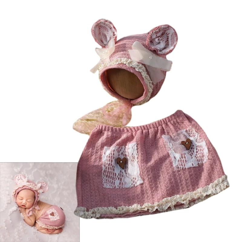 

Bear Ear Bonnet Hat Skirt Outfit Photo Clothes Fashion Photography Props for Newborn Photo Costume Clothing