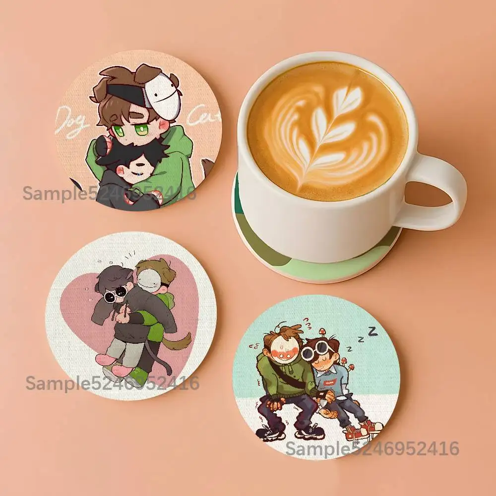 

D-Dreamnotfound Round Wooden Coasters Heat Resistant Non-slip Drink Cafe Decoration 2D Flat Color Print Set