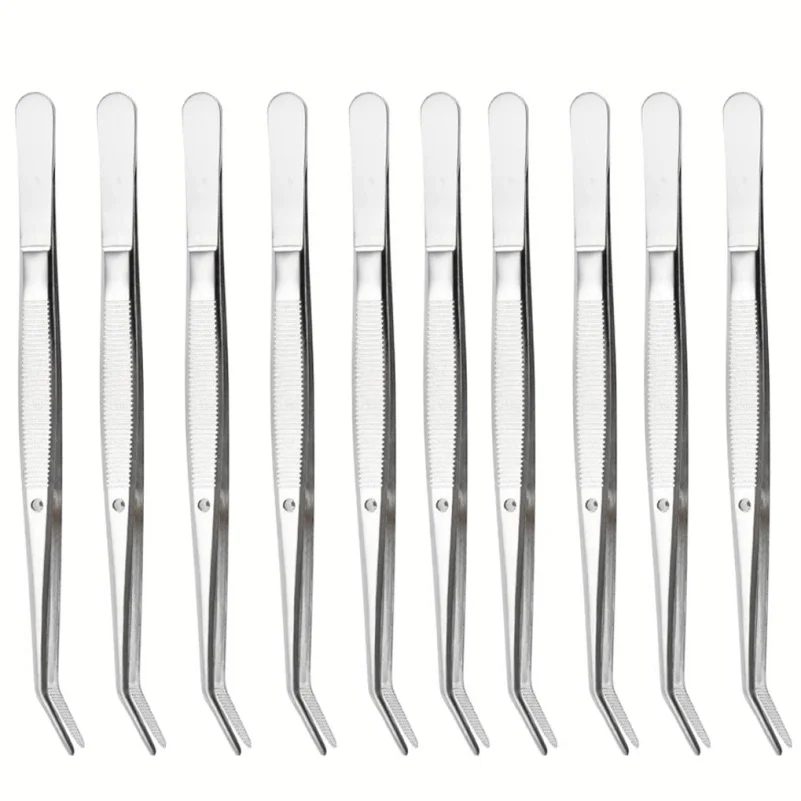 10Pcs Precision Stainless Steel Tweezers Set, Multifunctional Stainless Steel Tweezers with Curved Serrated Tips