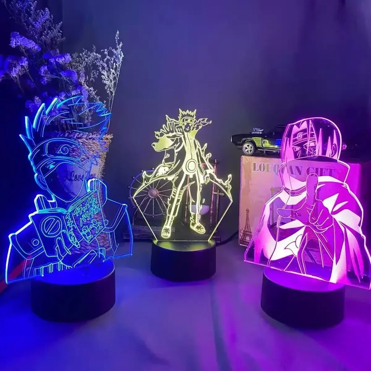 16/7 Colors Naruto Uzumaki LED Night Light Toys Akatsuki Kakashi Hatake Kids Bedroom Nightlight Itachi Uchiha 3d Lamp Toys Gift