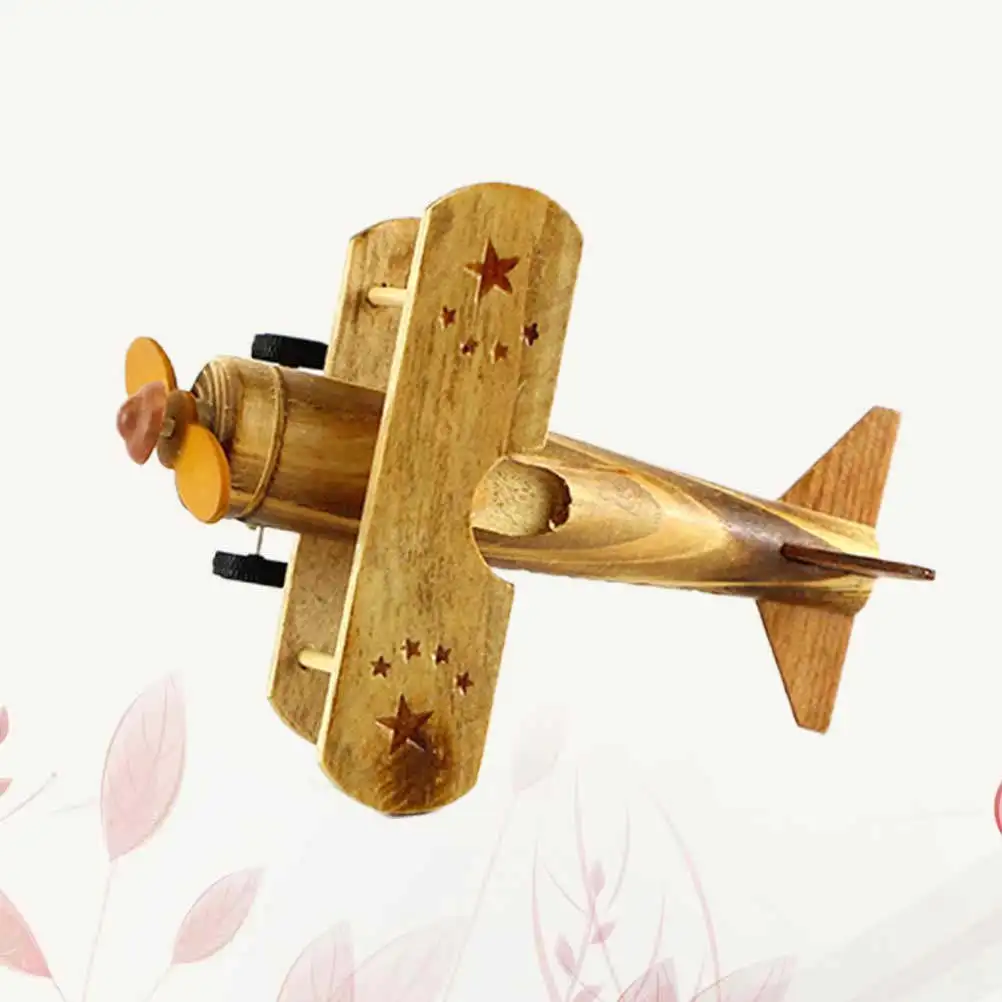 

1Pcs Handmade Wooden Plane Adornment Retro Aviation Decor Desktop Wood Craft Military Theme Ornament for Desk Table Bar Family