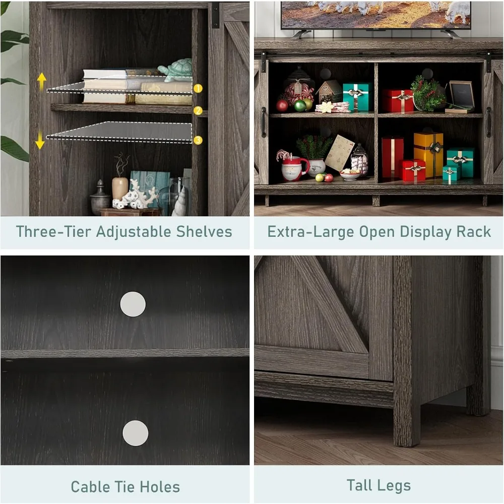 70In Farmhouse TV Stands for 70 75 80inch TV w/Adjustable Shelves,Sliding Barn Door.Rustic Wooden Entertainment Center,TV Consol