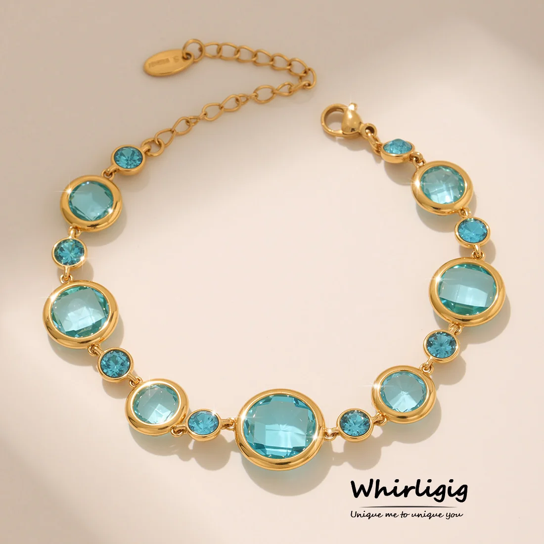 

Gorgeous Stainless Steel Bracelet for Women Big Small Round Luxury Czech Glass Gold Plated Charm Jewelry