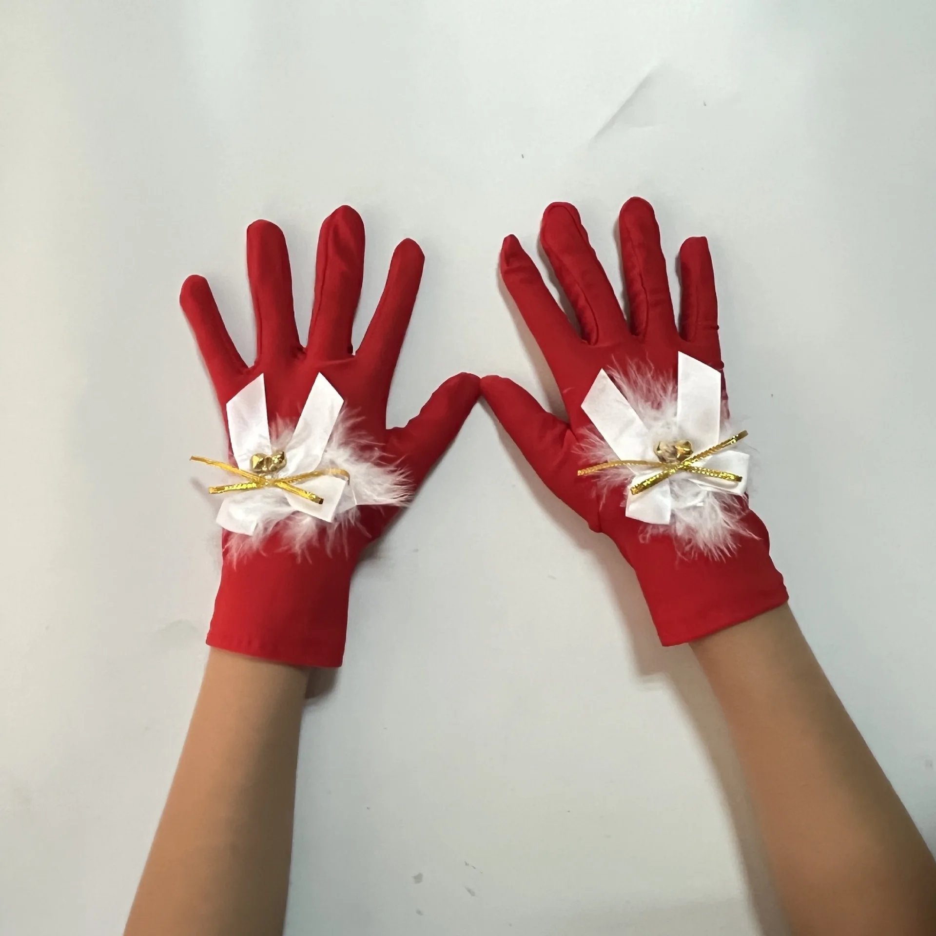 Kids Gloves Christmas Party Short Elastic Bow Plush Bell Full Finger Cosplay Costume Accessories Soft Lightweight Standard Size