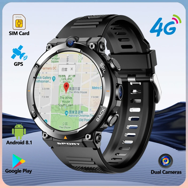 Android 4G Network 1.39-inch Smart Watch With SIM Card Dual Cameras Support GPS Bluetooth Wifi NFC Call Google Play Smartwatch