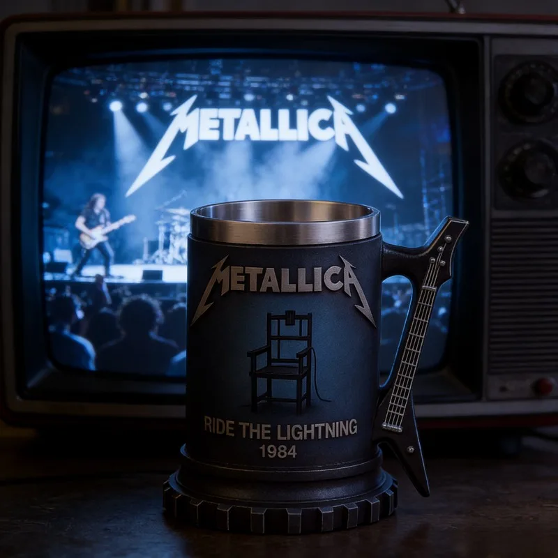 Jarra de Cerveza con Asa de Guitarra de Metallica Ride The Lightning 1984, Jarra de Acero Inoxidable para Fans de Metallica, Regalos y Artículos de Bar