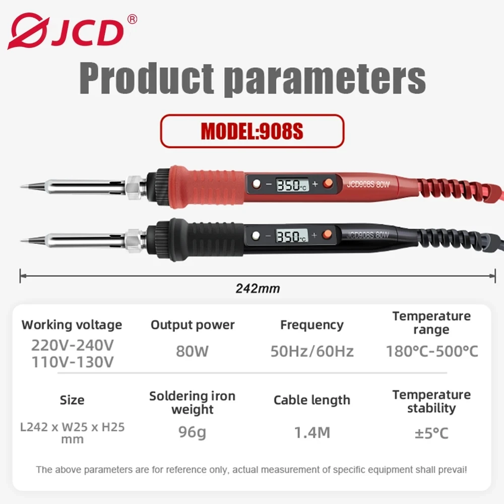 JCD 80W Digital Electric Soldering Iron 908S Temperature Adjustable 220V 110V LCD Display Ceramic Heater Welding Repair Tool Kit