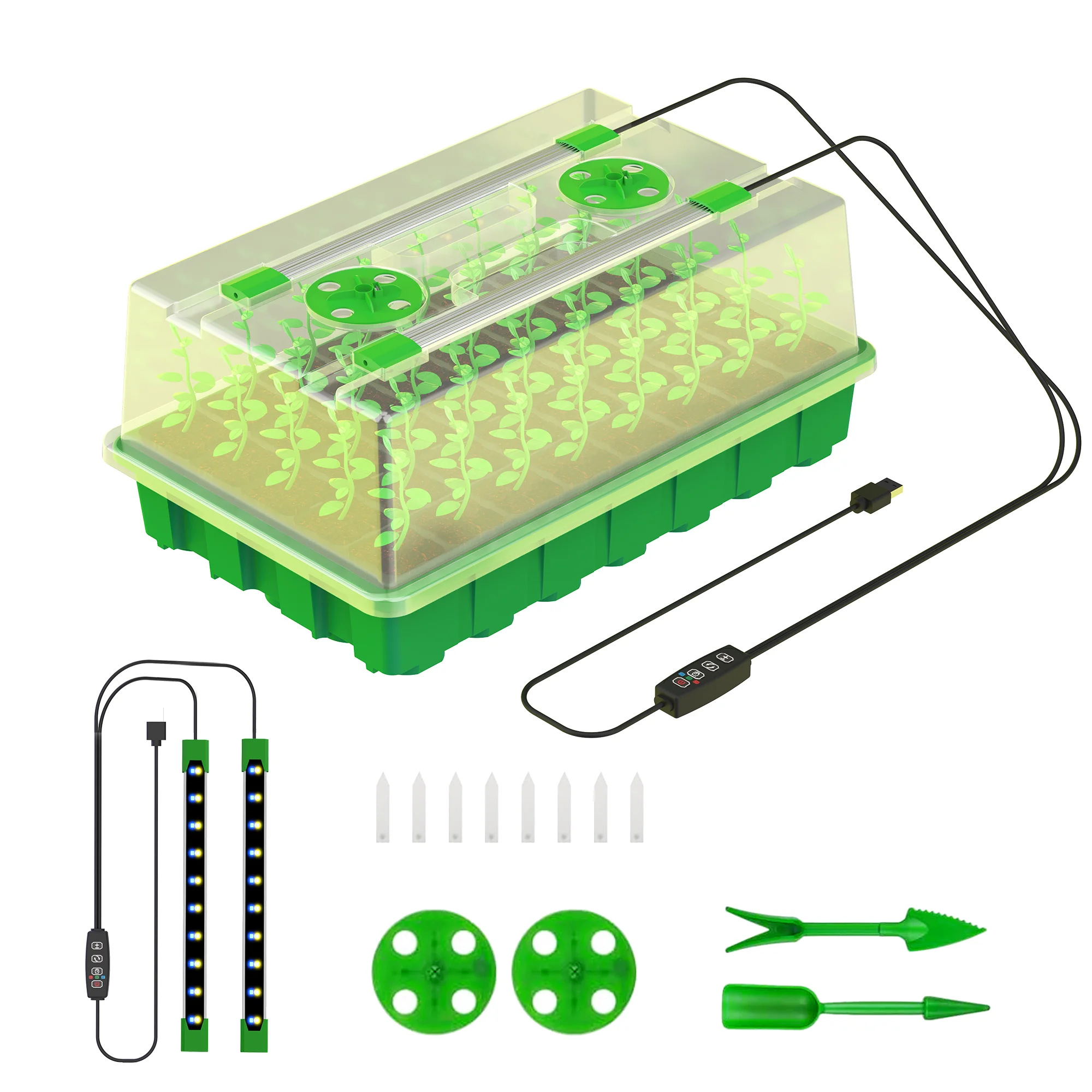 

Plant Seed Starter Trays Kit,Seedling Tray with Grow Light Greenhouse Growing Trays with Holes 40 Cell