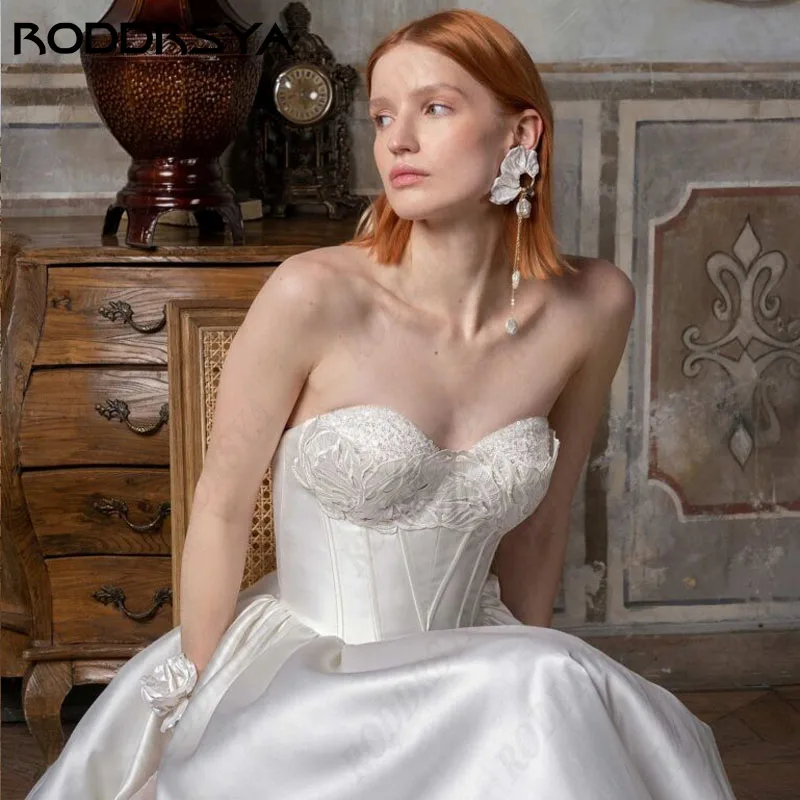 RODDRSYA-vestidos de novia de princesa con lentejuelas sin tirantes, túnicas de línea a de boda, satén suave Vintage, fiesta nupcial hecha a medida, 2024 vestidos de novia de princesa con lentejuelas sin tirantes, túni