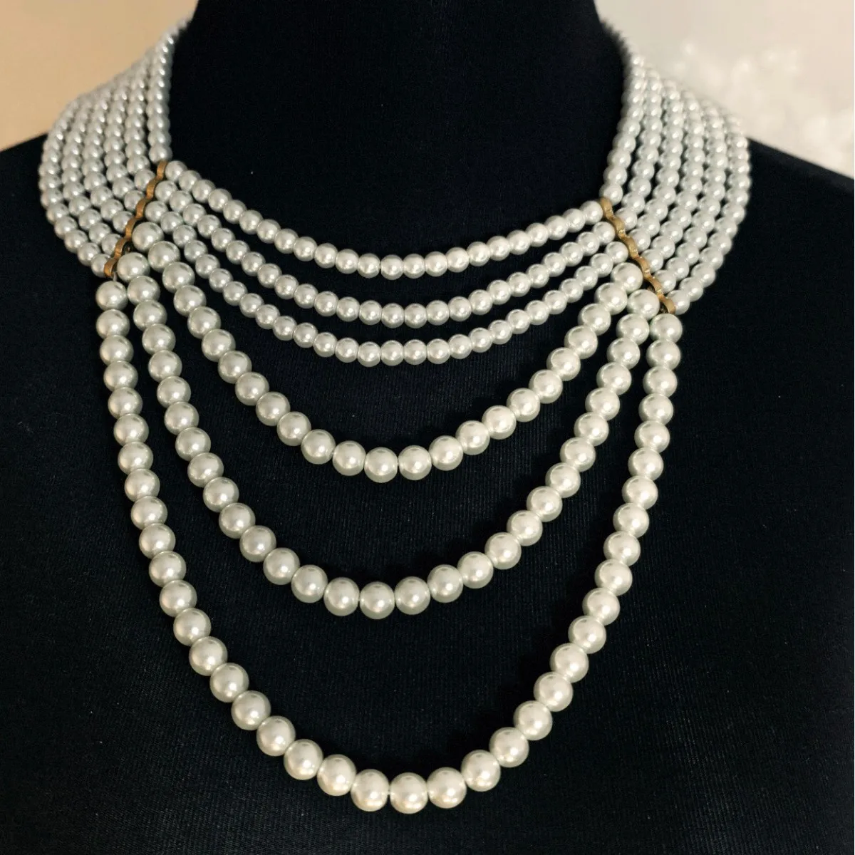 Multi Layer Graduated Simulated Pearl Necklace for Women Vintage White Imitation Pearl Strand Wedding Statement Jewelry