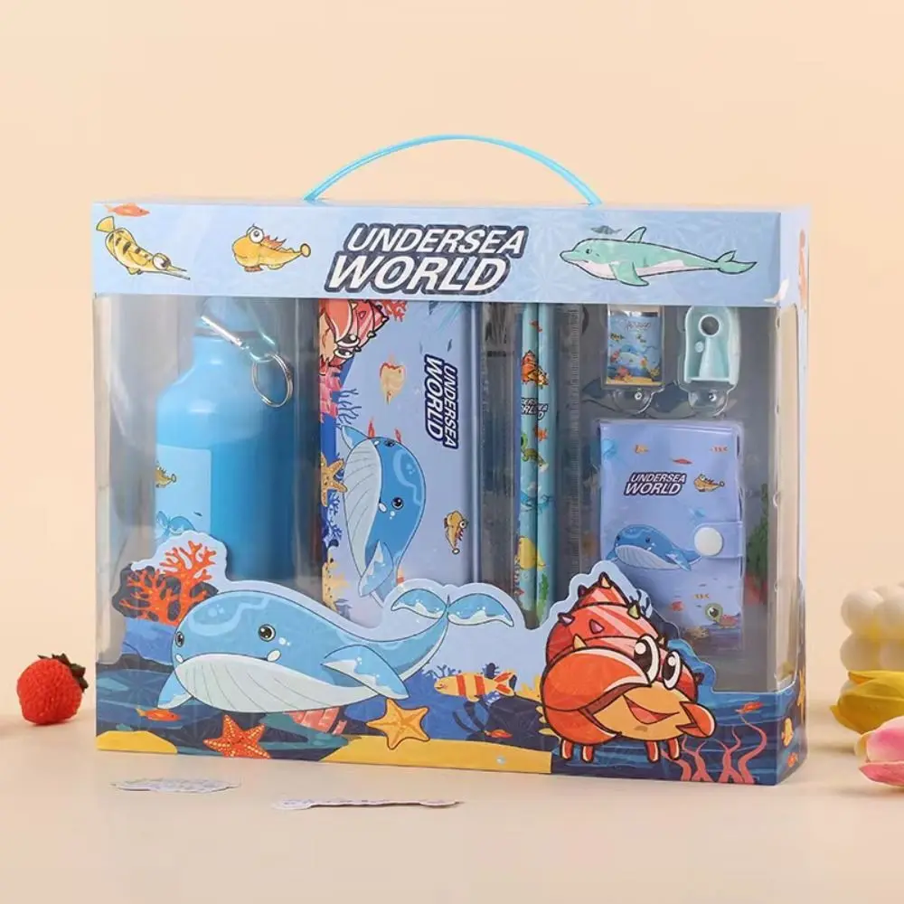 Pencil Eraser 8 in 1 Stationery Set Ruler Notebook Pencil Sharpener Students Prize Set Water Bottle Kawaii