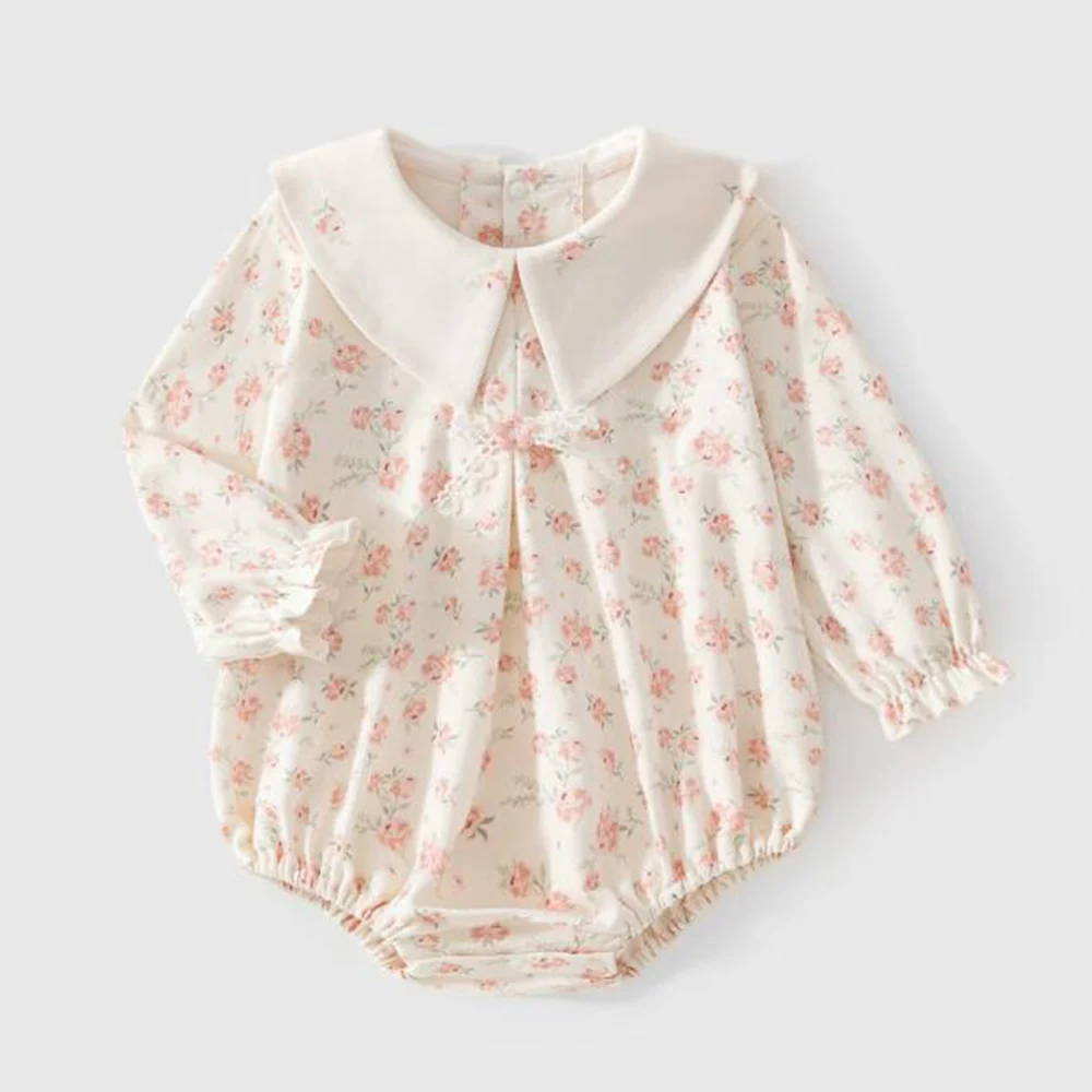Baby Girls Bodysuit Long Sleeve Cotton Floral Collar Spring Autumn Infant Boutique Clothing Princess Baby Jumpsuits