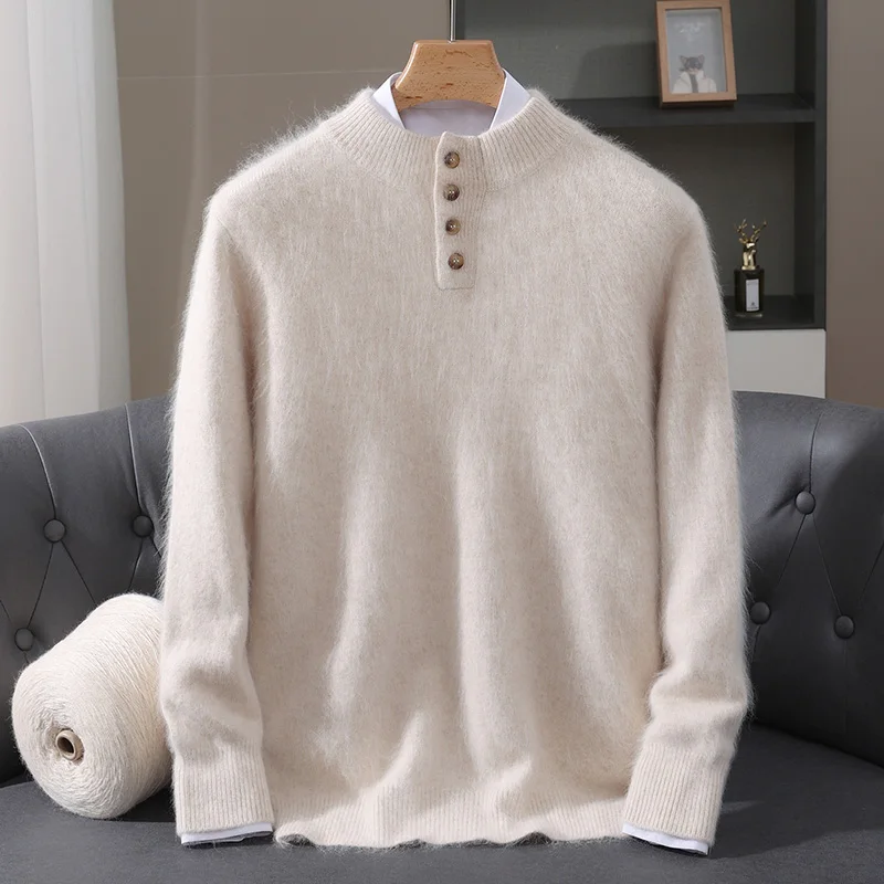 

Men's Semi-High Neck Pullover Knitted Sweater 100% Mink Cashmere Thick Warm Fashion Men's Sweater Casual business Autumn Winter