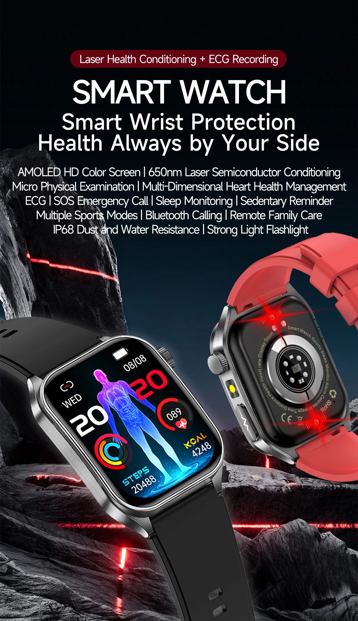Smartwatch Avec Ecg Et Analyse De Santé Par Laser Dual-probe_voghion.com
