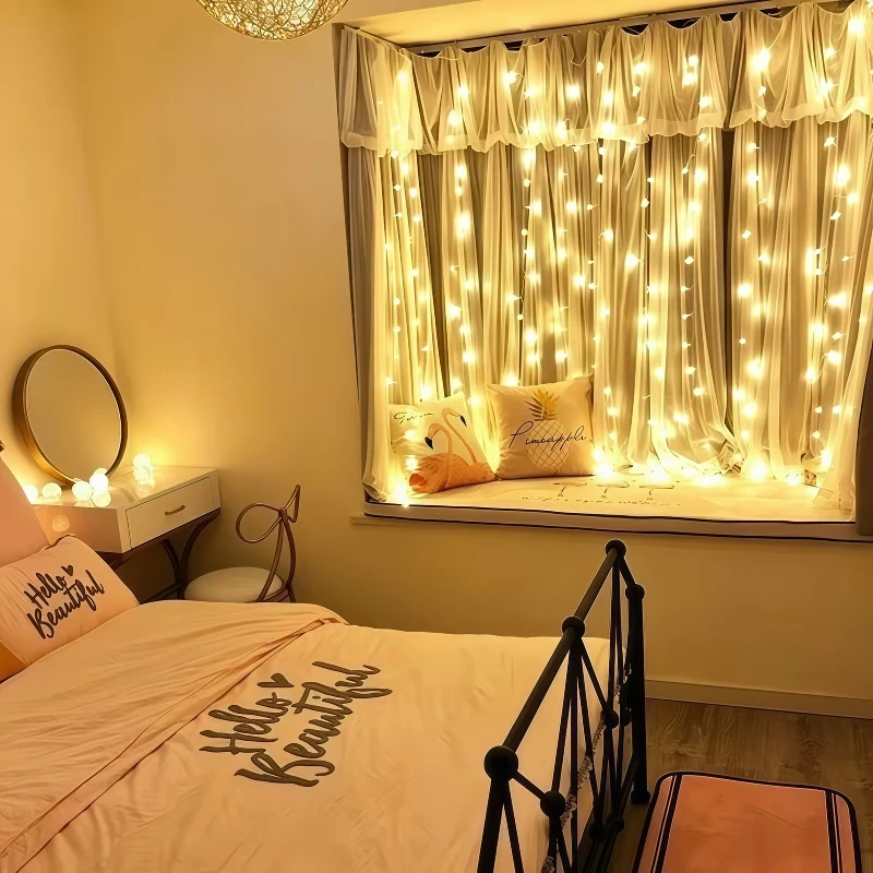 Remote USB Window Curtain String Lights  LED Fairy Lights with Twinkle Wave Flashing Modes for Bedroom Party Wedding Christmas