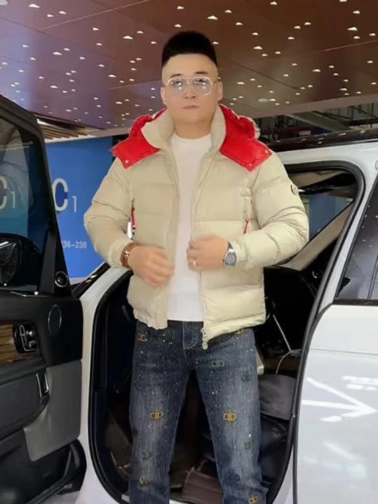 

Мужское зимнее тьмяное пуховое пальто Jaet 2025 года, новое модное брендовое высокое пушистое пальто с капюшоном Young Faion, теплый хлеб, повседневный Sle