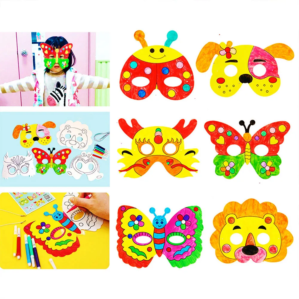 

8Pcs Cartoon Animal Painting Masks Diy Color Kindergarten Graffiti Coloring Crafts Toys Children Creative Hand-Painted Fun Toys