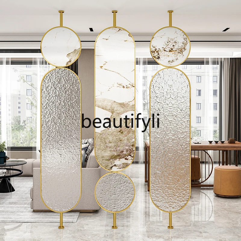 

Light luxury modern stainless steel screen entrance entrance block office hotel decorative glass partition wall
