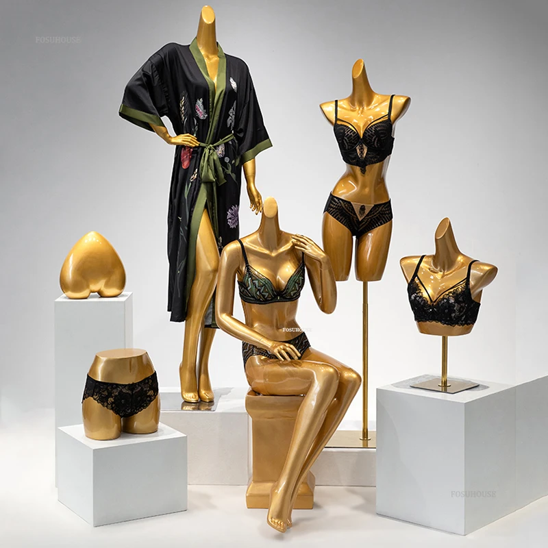 High-end Golden Underwear Mannequin Underwear Mannequin for Women's Clothing Store Female Half-length Model Window Display Stand