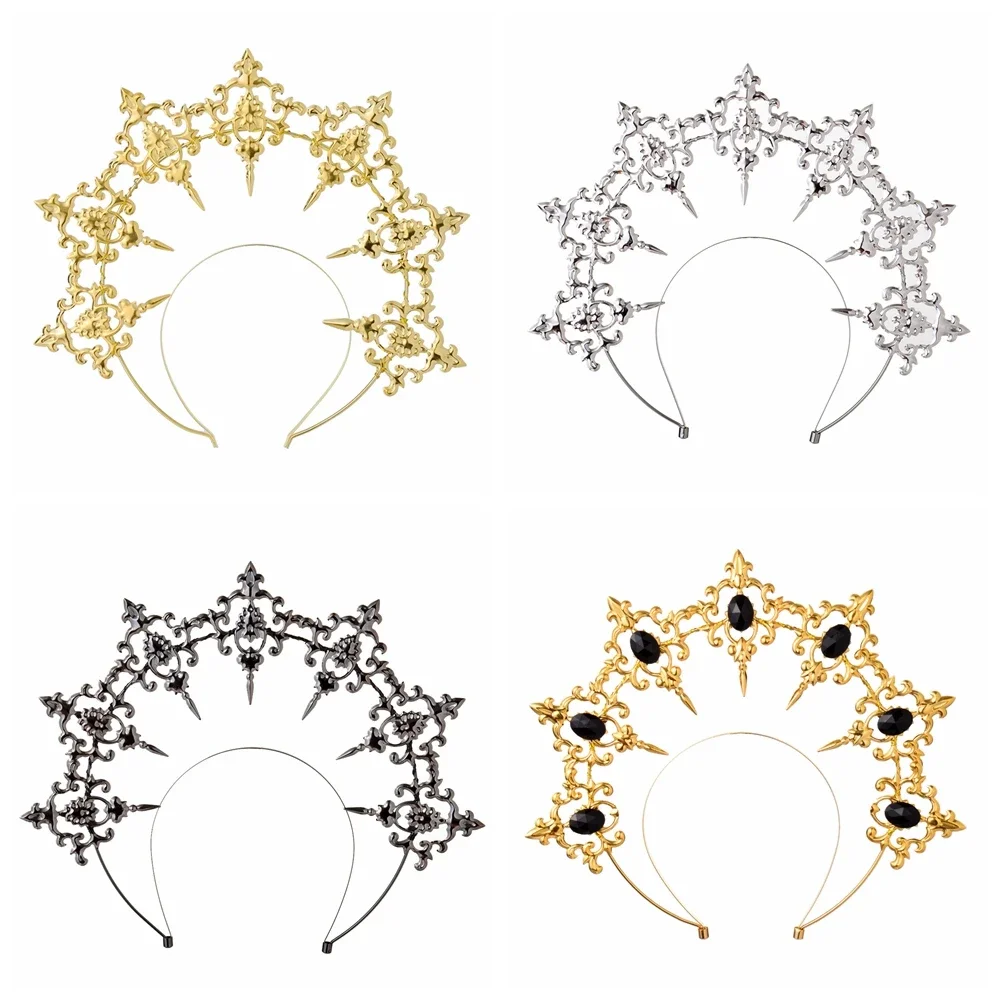 헤일로 크라운 머리띠 바로크 로리타 고딕 크로스 헤드 피스 여성 소녀 성모 마리아 Diadema Tiaras 헤드웨어 액세서리