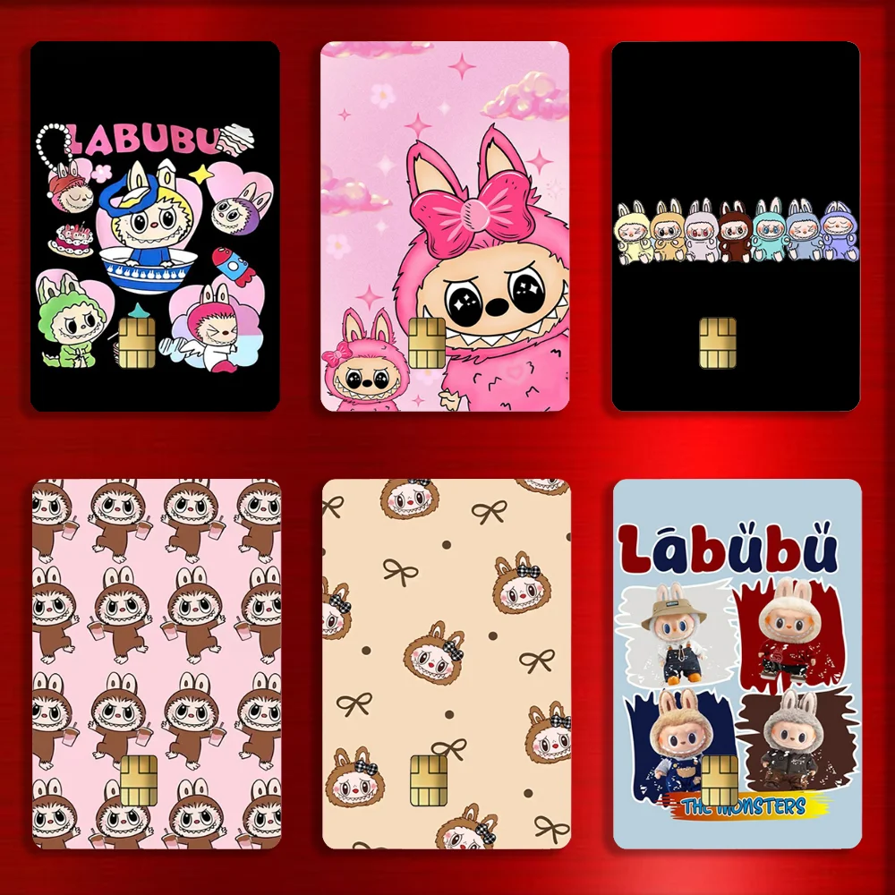 

Cute L-Labubu Stickers For Debit Bank Credit Cards Metro Bus Pass Sticker Decoration Cover 4PCS Card Skin